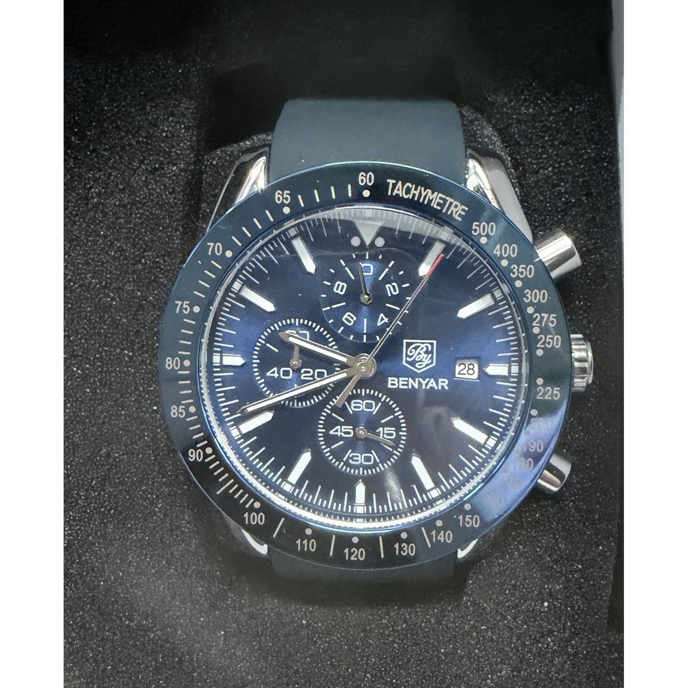 BENYAR‎ Men's Chronograph Tachymeter Blue Wristwatch with Box & Manual